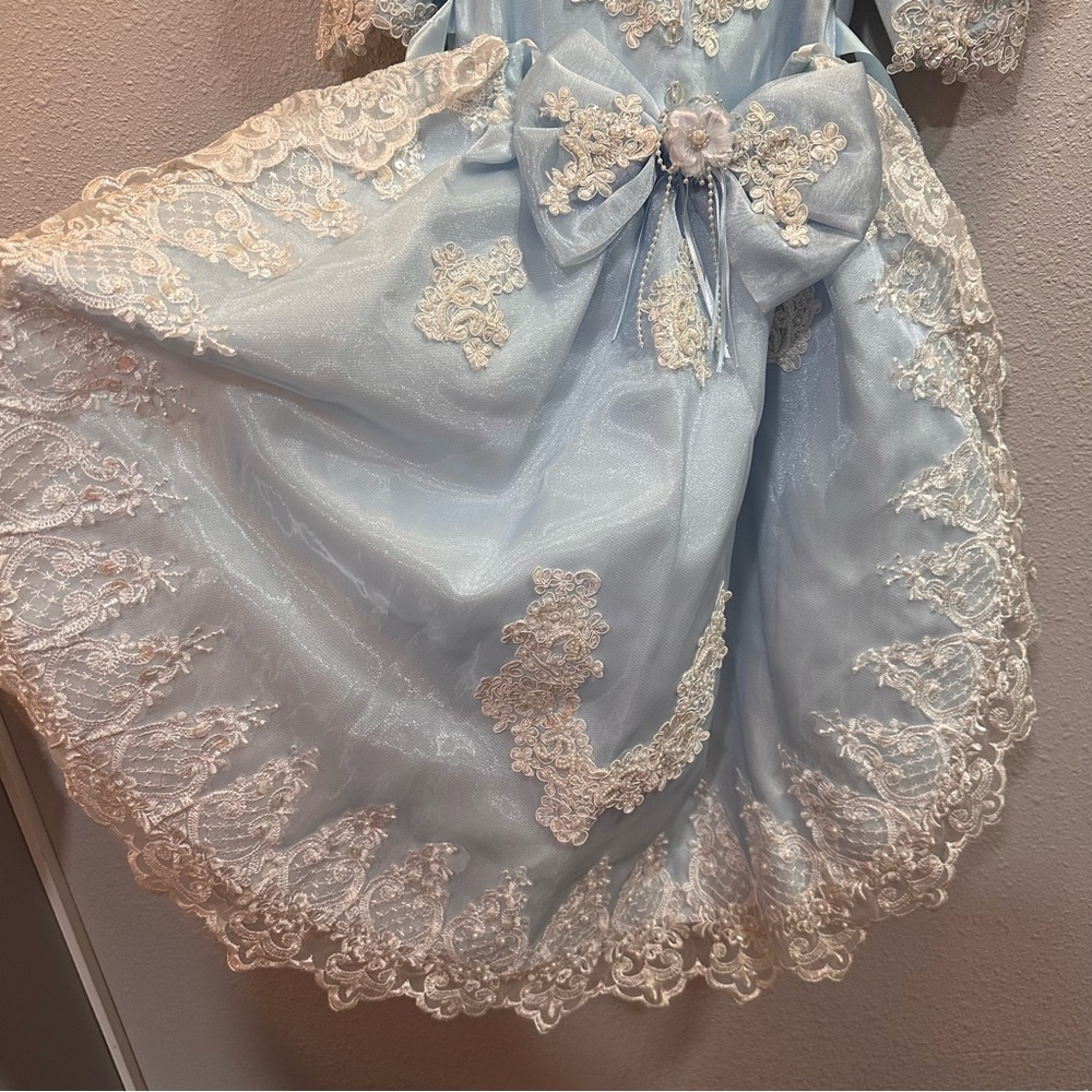 Tip Top Blue Beaded Lace Vintage Pageant Party Dress Size 4 or 5 - Picture 9 of 9